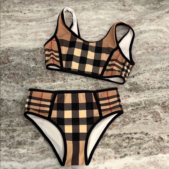 Burberry Classic Check Bikini Set in Tan Black and Cream